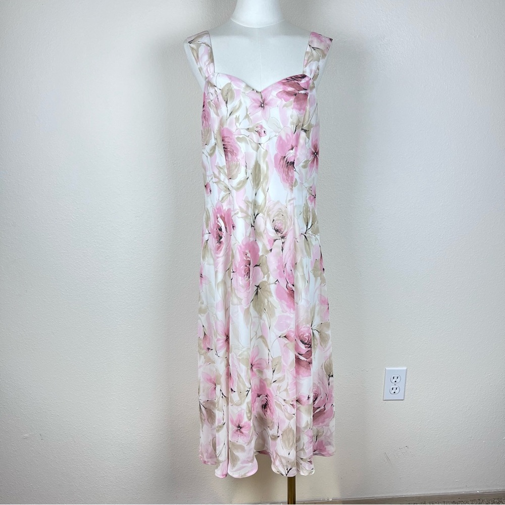 Coldwater Creek Dress Womens Fourteen Midi Sleeveless Floral Fairy Cottage Pink